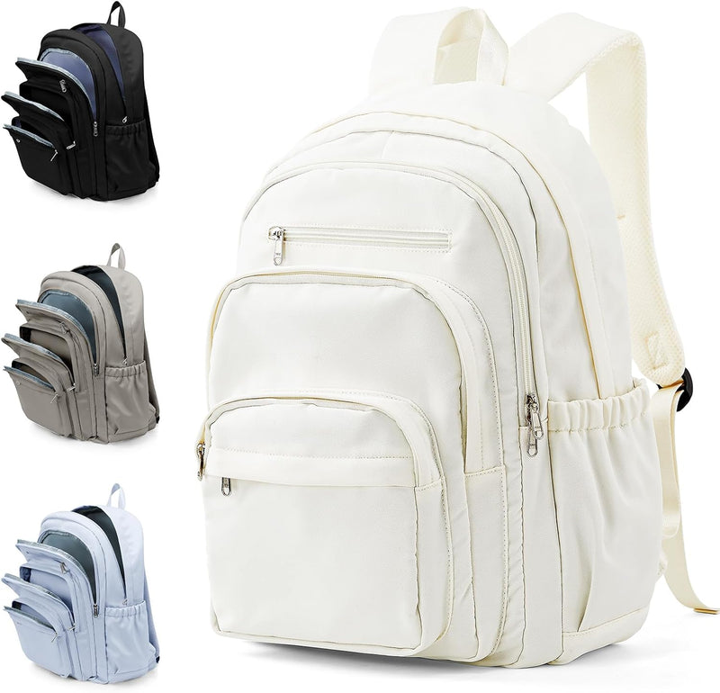 WEPOET Backpack Women Men School Backpack Large with Many Compartments Waterproof Backpack Lightweight for School Backpack Teenager Daypacks Backpack for Boys Girls, A2-beige, Rucksack Backpacks
