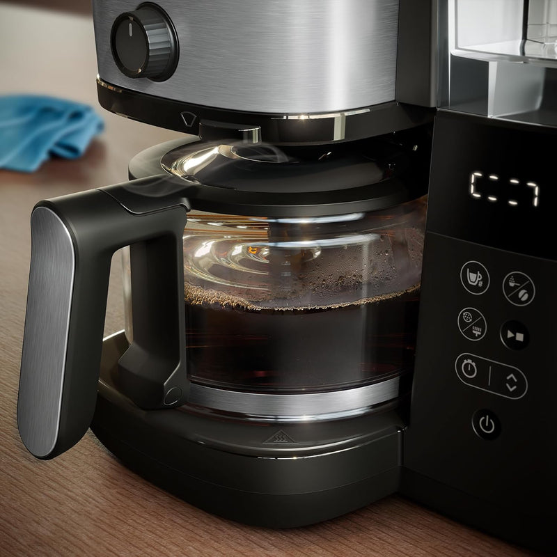 Philips All-in-1 Brew Drip Coffee Maker With Built-in grinder - 10 cups, Permanent filter, Duo-bean Container, LED Display - HD7900/50