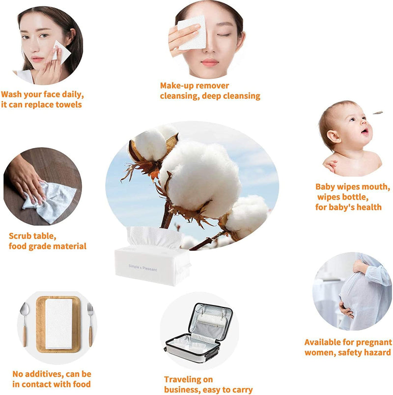 KASTWAVE Disposable Face Towel Travel Cotton Makeup Wipes Facial Cleansing, 100% Made of Cotton, Cotton Tissue Soft Towel, 100 Sheets 1Pack