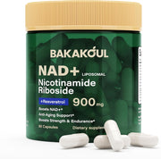 BAKAKOUL NAD Supplement - Liposomal Nicotinamide Riboside, Resveratrol, Quercetin, NAD Nicotinamide Riboside Resveratrol 900mg, NAD+ Supplement for Men and Women, 80 Capsules 1 Pack - 80 Count (Pack of 1)