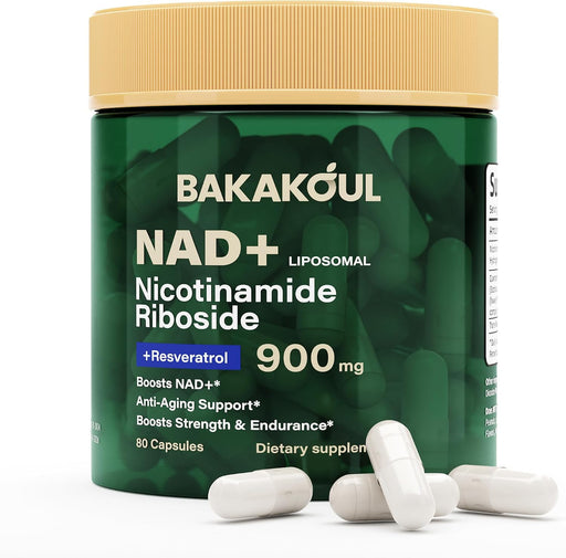 BAKAKOUL NAD Supplement - Liposomal Nicotinamide Riboside, Resveratrol, Quercetin, NAD Nicotinamide Riboside Resveratrol 900mg, NAD+ Supplement for Men and Women, 80 Capsules 1 Pack - 80 Count (Pack of 1)