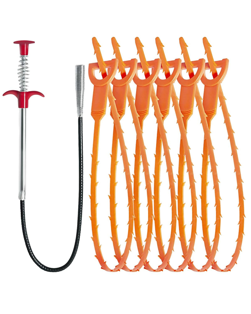 LONGGUI 25in & 24in Drain Clog Remover Tool (7pcs), Clears Hair Clogs in Sinks, Tubs & Toilets