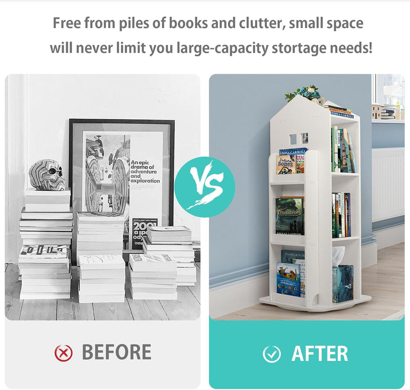 Rotating Bookshelf 3-Tier 360 Revolving Children's Bookcase Floor Standing Corner Books Storage Shelf for Playroom Study Room Bedroom Livingroom Kids Room