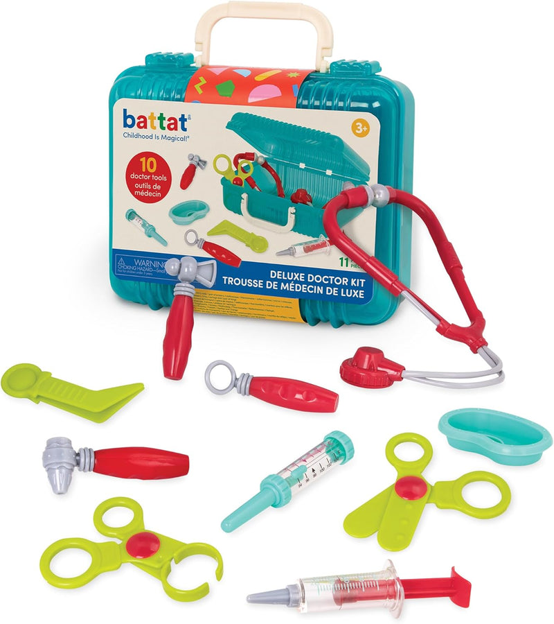 Battat Deluxe Doctor Kit Pretend Play Doctor Set for Kids 3 years + (11-Pcs), Blue - Battat – Deluxe Doctor Kit – Pretend Play Doctor Set for Kids 3 Years + (11-Pcs)