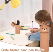 Kawaii Silicone Pencil Case, Stand Up Pen 2-In-1 Table Holder, Zip, Bag, Colouring Pencils, Marker, Case Animals, Panda, Briefcase, Office Supplies, Brown Bear