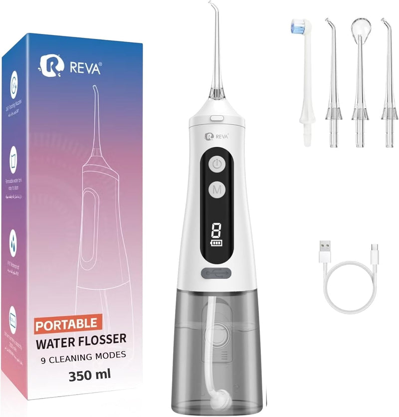 Professional Water Flosser - Cordless Oral Irrigator with 360 Nozzle, 350ML Reservoir, IPX7 Waterproof, Rechargeable - Dental Floss Tool for Teeth, Braces & Gums - Black (M131) - White (M131)