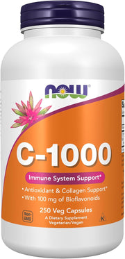Foods Vitamin C-1000 Sustained Release with Rose Hips Time-Release Vitamin C for Immune Support & Antioxidant Protection & Collagen Formation & Long-Lasting Absorption 250 Tablets - 250 Capsules C-1000