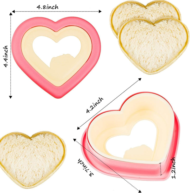 Sandwich Cutter and Sealer for Kids Lunch, PP Bread Maker with Heart, Square Shapes, DIY Crust Remover and Cookie Cutter,Ideal for Boys and Girls Lunch Boxes and Bento Boxes,2 PCS