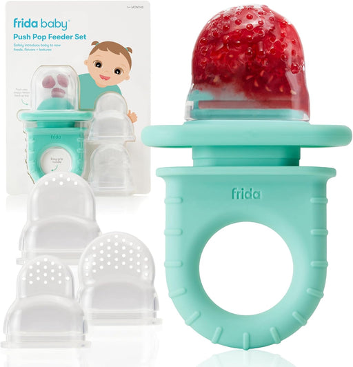 Push Pop Feeder, Baby Fruit Feeder, Baby Fruit Food Feeder to Safely Introduce New Foods, Fresh + Frozen Food Silicone Feeder for Babies, BPA Free, Dishwasher Safe - Vibrant Teal
