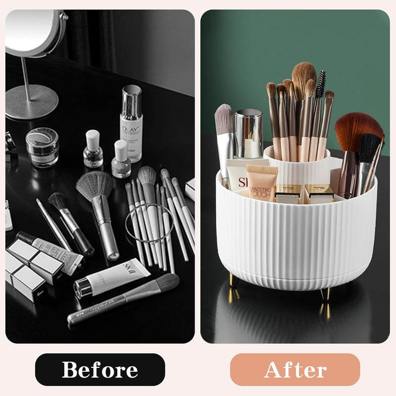360 Rotate Makeup Brush Holder Organizer, Makeup Organizers Countertop, Makeup organization and Skincare Storage for Vanity, Desktop, Bathroom (White)