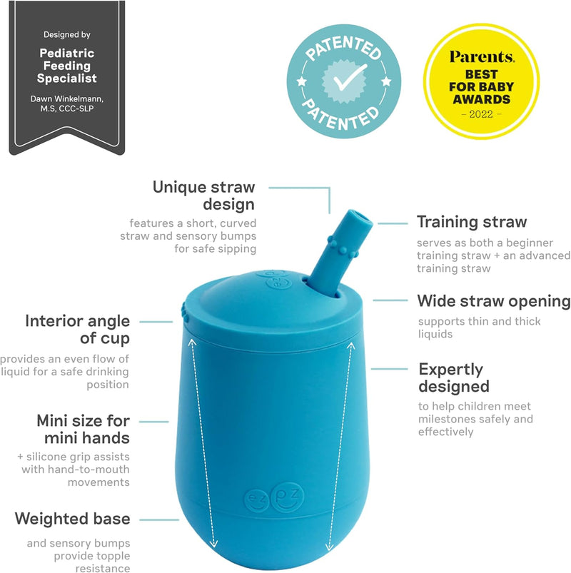 ez pz Ezpz Mini Cup + Straw Training System (Blush) - 100% Silicone Training Cup For Infants + Toddlers - Designed By A Pediatric Feeding Specialist - 9 Months+
