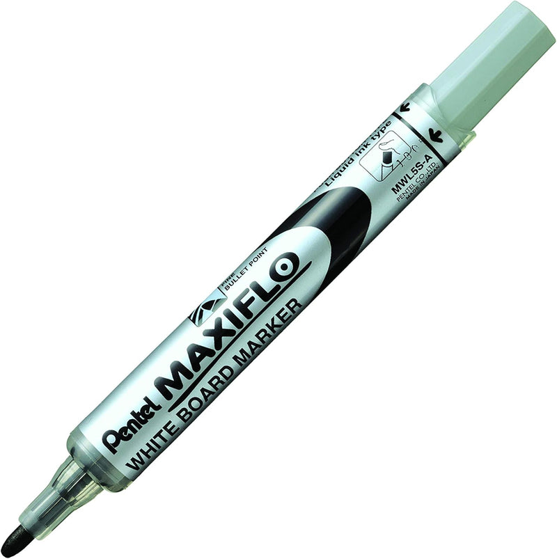 Pentel Maxiflo Whiteboard Marker, Fine bullet point, Red ink, (Pack of 12)