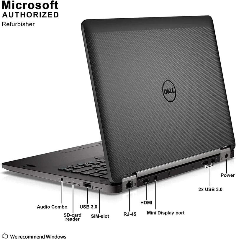 Dell (Refurbished) Latitude E7470 14in Laptop, Core i5-6300U 2.4GHz, 8GB Ram, 256GB SSD, Windows 10 Pro 64bit