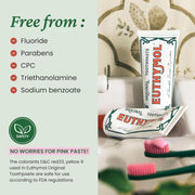 EUTHYMOL Original Toothpaste (Pack of 109.4 ml, Pack of 5) - Fluoride-free Toothpaste for Sensitive Teeth & Gums Bad Breath Cavity Prevention 12h Long Lasting Freshness