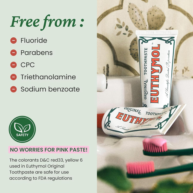 EUTHYMOL Original Toothpaste (Pack of 109.4 ml, Pack of 5) - Fluoride-free Toothpaste for Sensitive Teeth & Gums Bad Breath Cavity Prevention 12h Long Lasting Freshness