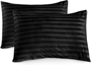 100% Cotton Luxury Hotel Quality Sateen Duvet Cover Set, 2cm Satin Stripe, Hidden Button Closure, Ultra-Soft Sateen Weave, Breathable & Hypoallergenic (White, Twin/Single 160x210cm) - Black H.W Pillow Cover (Pair)