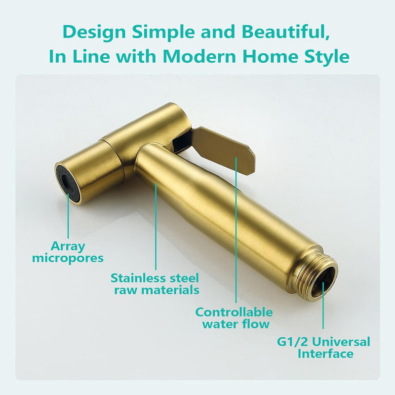 BARROCK All Metal Stainless Steel Hand Held Bidet Sprayer for Toilet, High Pressure Sprayer Head Brushed Gold