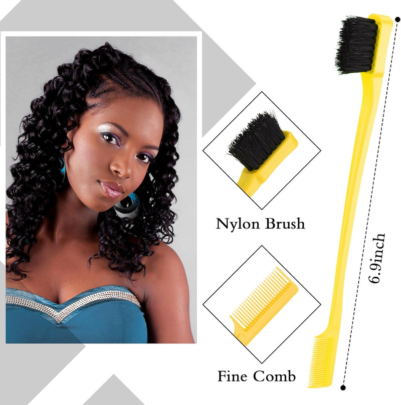 Geiserailie 3 Pcs Slick Back Hair Brush Set Bristle Brush Edge Control Teasing Comb for Women Black Hair(Black)