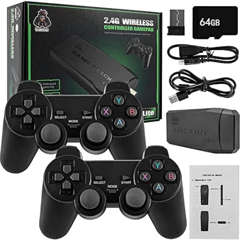 YU WELL Wireless Retro Game Console, Plug & Play Video TV Game Stick With 10000+ Games Built-in, 9 Emulators, 4K HDMI Output for TV with Dual 2.4G Wireless Controllers