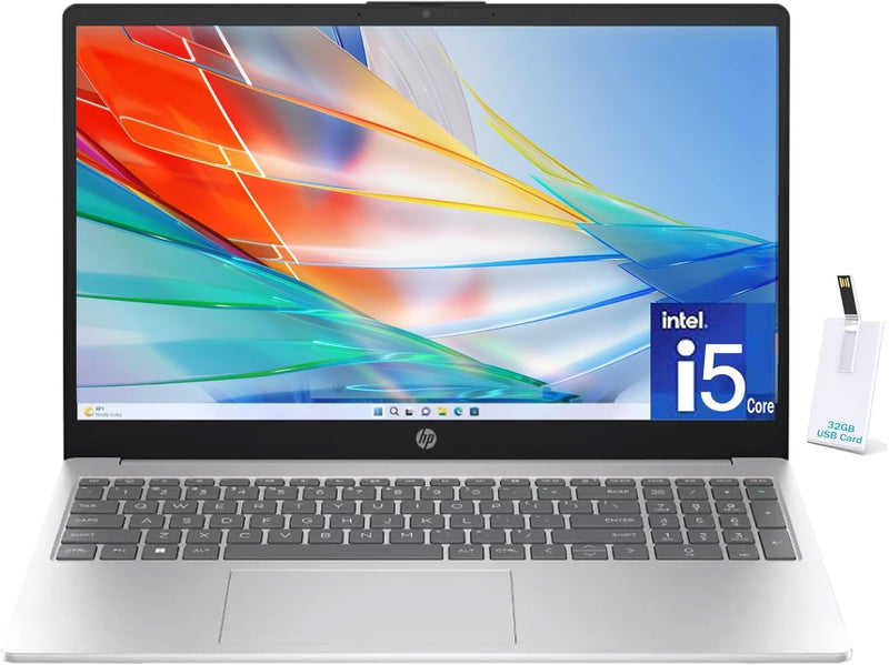 HP 15.6" Laptop, 13th Gen Intel Core i5-1335U, 16GB RAM, 512GB SSD, FHD Anti-Glare Display, Webcam, Numeric Keypad, Wi-Fi, Bluetooth, HDMI, 32GB USB Card, Windows 11 – Silver