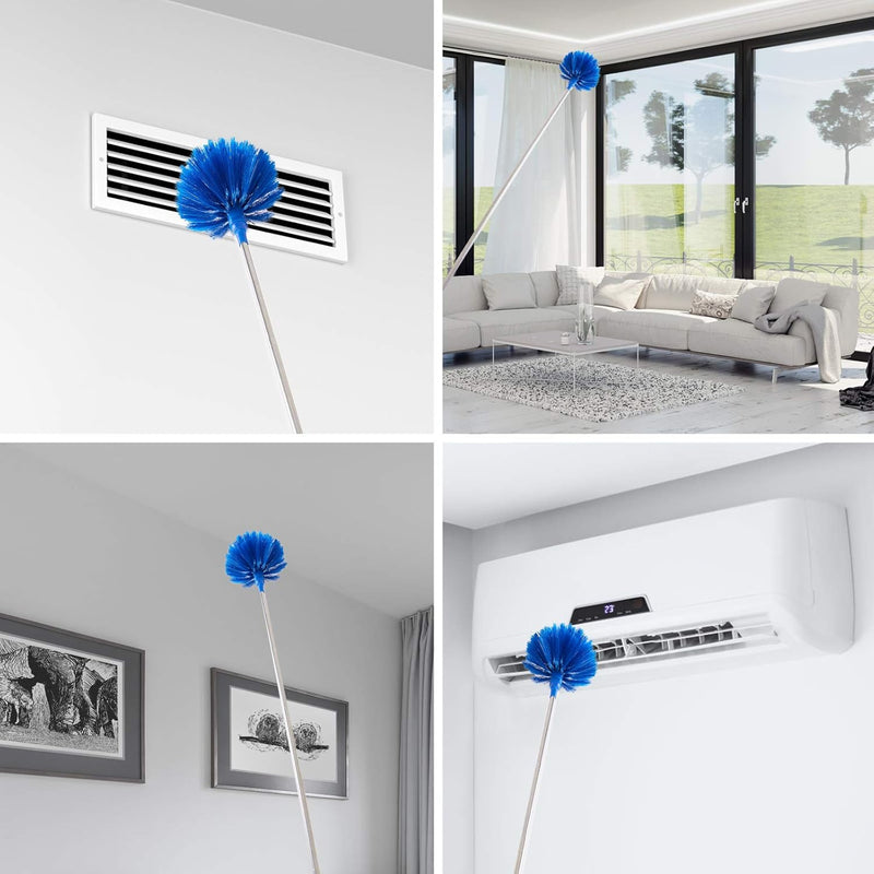 Ceiling Fan Duster with Extension Pole, Cobweb & Corner Brush Cleaning Kit w 2 Duster Heads for Cleaning,15-100 Inch Long Handle Aluminum Telescoping Pole, WashableBlue - Blue