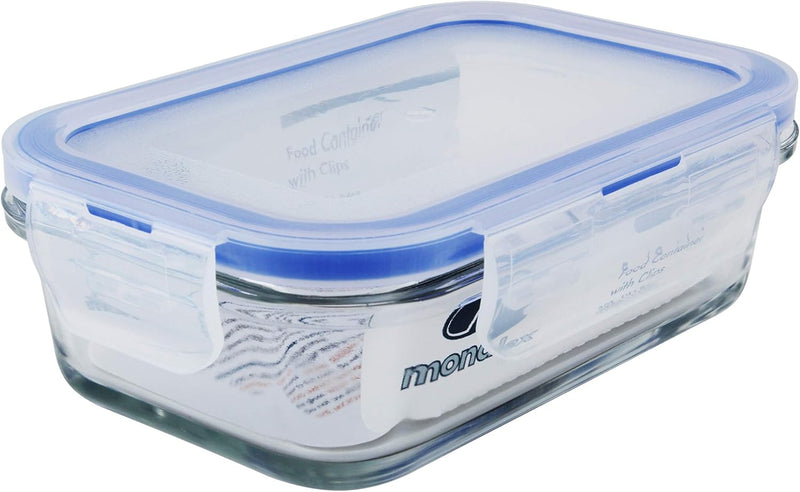 Mondex Cmn0094-96 2 Pieces Food Storage Container With Lid, Blue, 350 Ml/700 Ml, Rectangle, Glass - Rectangular 350ml