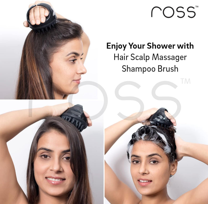 Ross Hair Scalp Massager Shampoo Brush with Soft Silicone Bristles (Black)