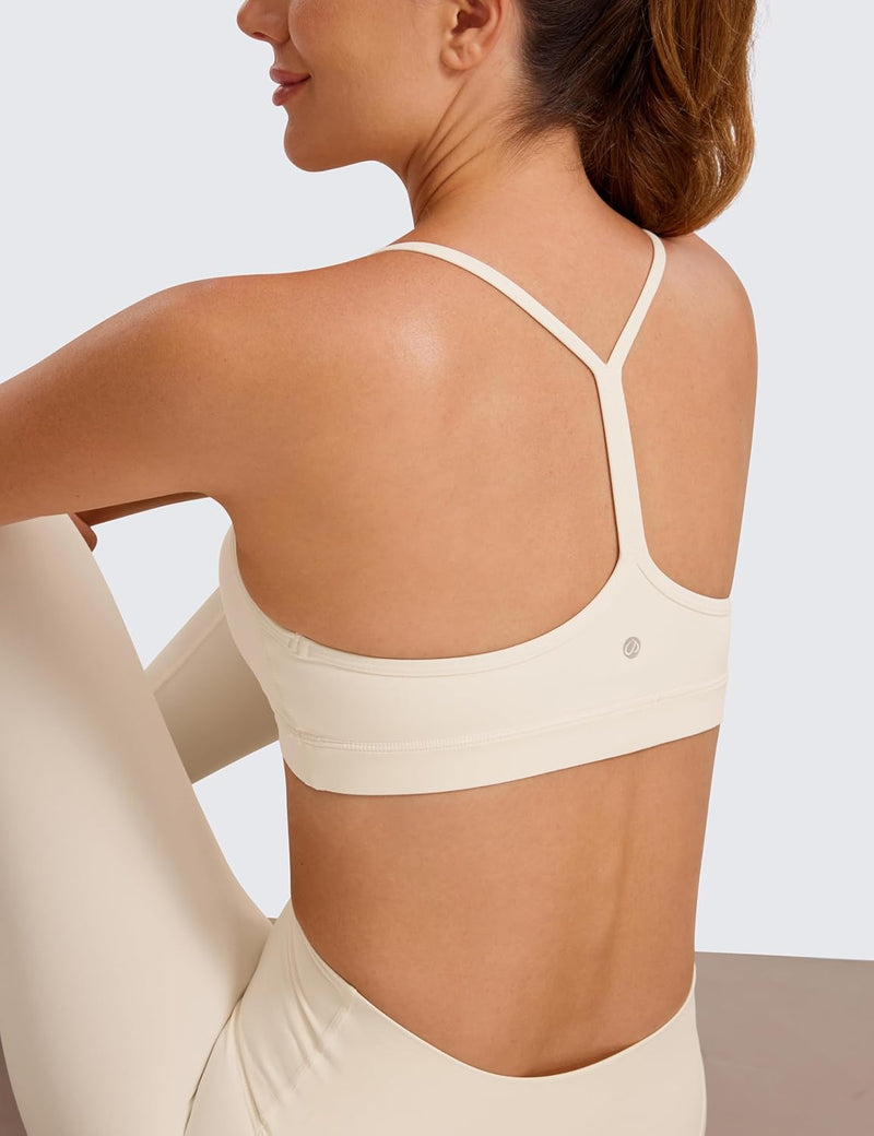 CRZ YOGA Y Back Sports Bra for Women - Padded Racerback Spaghetti Straps Thin Strap Low Impact Workout Yoga Bra