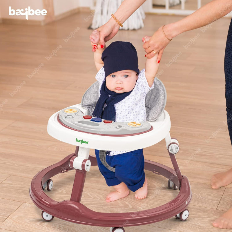 Baybee Drono Baby Walker for Kids, Round Kids Walker with 4 Seat Height Adjustable | Activity Walker for Baby with with Food Tray & Musical Bar | Walkers for Baby Boys Girls (Blue)