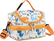 VASCHY Lunch Box Bag Men, Insulated Two Compartments Bento Cooler Bags for Adults/Women/Kids for School,Daycare,Kindergarten,Picnic Black - Dinos Yellow