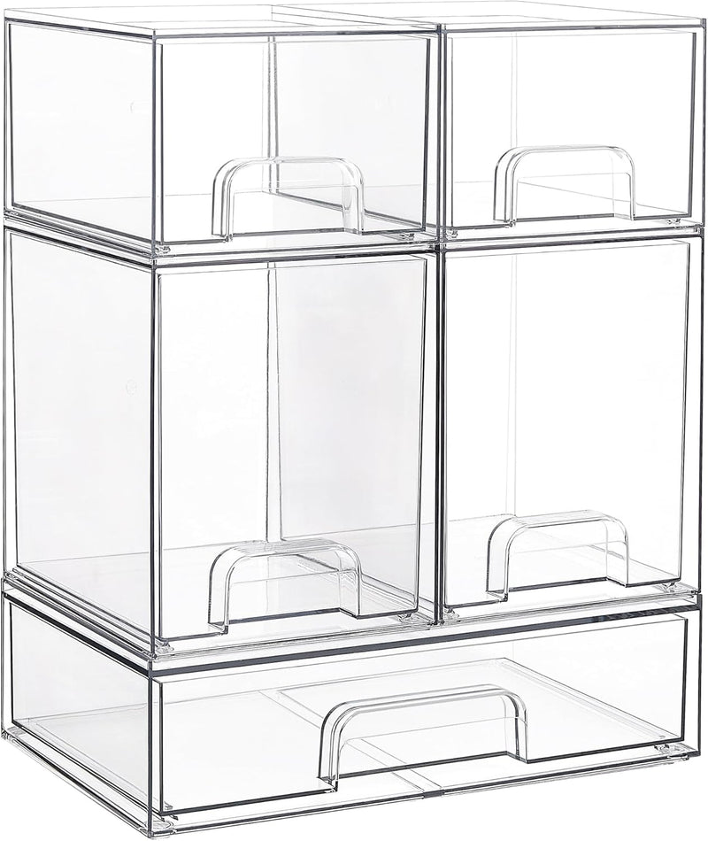 Vtopmart 12.1''W Clear Stackable Storage Drawers,4 Pack Acrylic Plastic Organizers Bins for Makeup Palettes, Cosmetics, and Beauty Supplies,Ideal for Vanity, Bathroom,Cabinet,Desk Organization