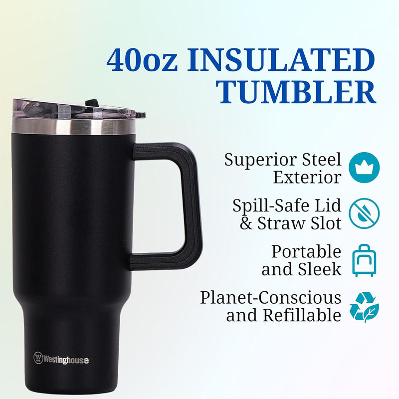 Westing House 32oz/946ml Double-Wall Stainless Steel Insulated Tumbler | BPA-Free Reusable Cup for Coffee, Water, Iced Tea & More | 6 hrs Hot & 9 hrs Cold | Ideal for Indoor & Outdoor Use | Black