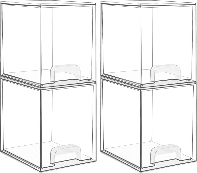 Vtopmart 12.1''W Clear Stackable Storage Drawers,4 Pack Acrylic Plastic Organizers Bins for Makeup Palettes, Cosmetics, and Beauty Supplies,Ideal for Vanity, Bathroom,Cabinet,Desk Organization
