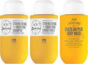 Ultimate Shower Bundle Travel Size Mini Brazilian Play Moisturizing Shower Cream Gel Body Wash + Brazilian Joia Damage Repairing Shampoo and Conditioner Set Amazon Exclusive