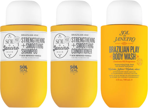 Ultimate Shower Bundle Travel Size Mini Brazilian Play Moisturizing Shower Cream Gel Body Wash + Brazilian Joia Damage Repairing Shampoo and Conditioner Set Amazon Exclusive
