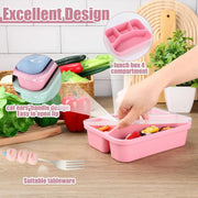 Snack Container, 950ml Wheat Straw Bento Box for Kids and Adults, Reusable 4 Compartments Meal Prep Container Lunchable Container with Fork for School Work Travel (Pink) - Pink