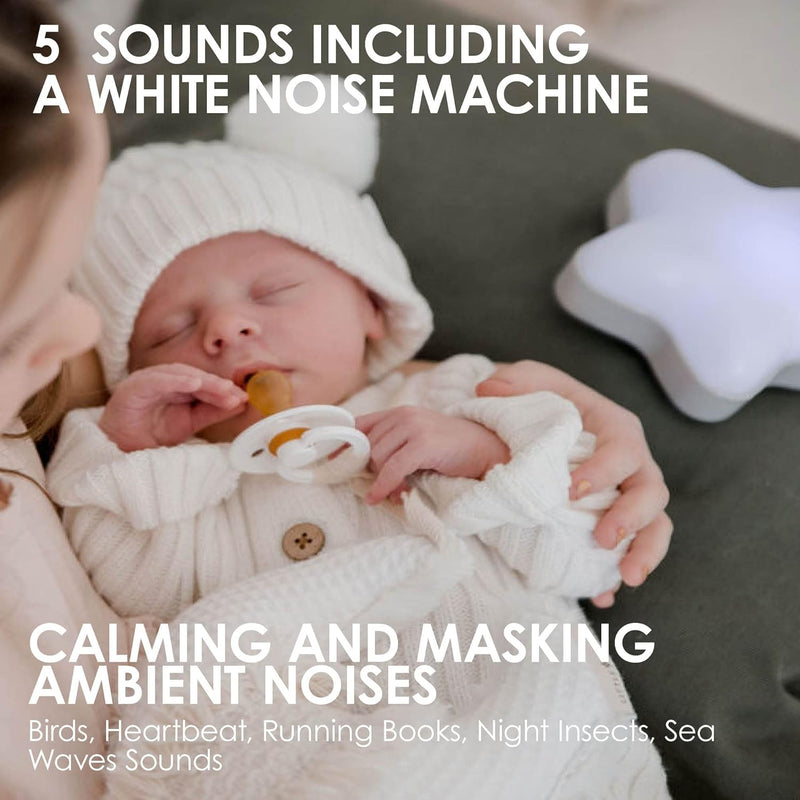 Bblüv - Stär Portable Night Light Kids & Baby Sound Machine 2 in 1 15 Songs Calming White Noise Machine Heartbeat or Waves Sound Auto Shut-Off Timer Adjustable Volume Ideal for Nursery