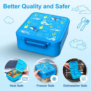 Bento Lunch Box, LunchBox 4 Compartments, Leak-Proof Lunch Container, PFAS&BPA-Free Microwave Safe, BLYPHOO Bento Box with Soup Bowl(Blue)
