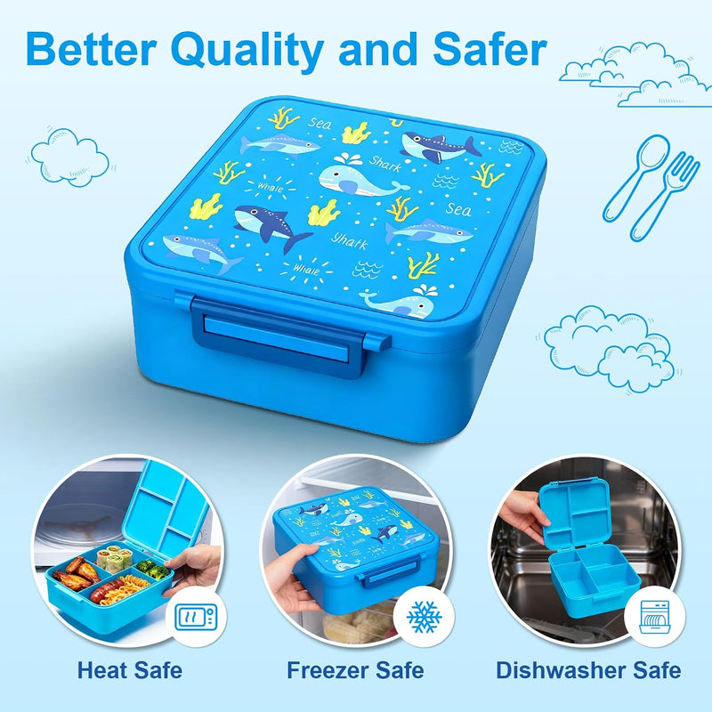 Bento Lunch Box, LunchBox 4 Compartments, Leak-Proof Lunch Container, PFAS&BPA-Free Microwave Safe, BLYPHOO Bento Box with Soup Bowl(Blue)