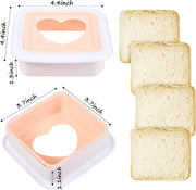 Sandwich Cutter and Sealer for Kids Lunch, PP Bread Maker with Heart, Square Shapes, DIY Crust Remover and Cookie Cutter,Ideal for Boys and Girls Lunch Boxes and Bento Boxes,2 PCS