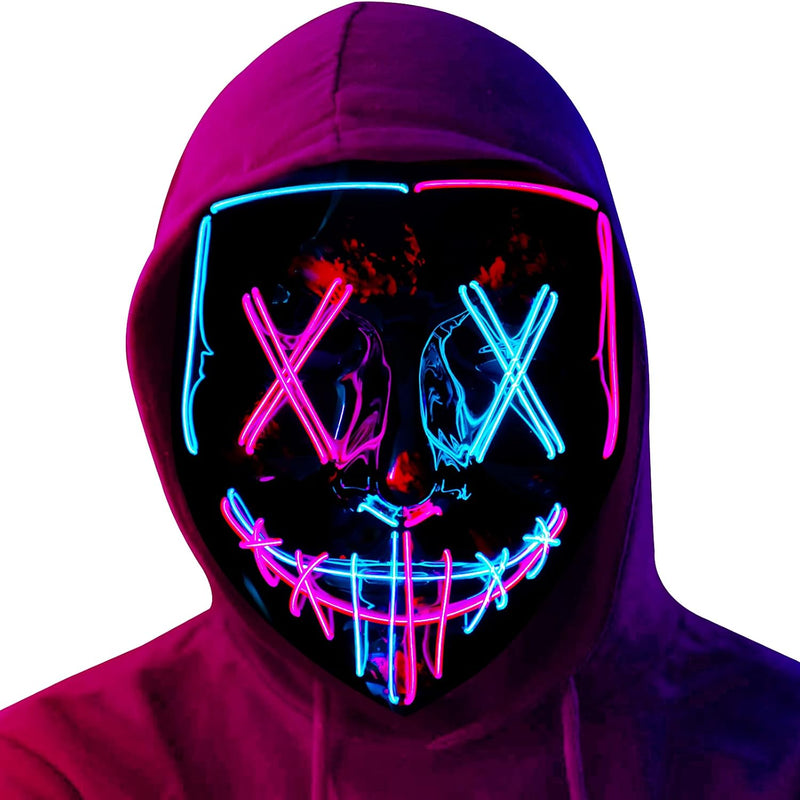 Poptrend Halloween Mask LED Light up Mask Scary mask for Festival Cosplay Halloween Costume Masquerade Parties,Carnival,Gift - 1 Pack Pink+ice Blue