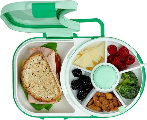 Kids Lunchbox with Detachable Snack Spinner Bundle with Hand Strap Sticker Sheet Reusable Bento Style Lunch Container 5 Small 1 Large Sandwich Compartment Dishwasher Safe