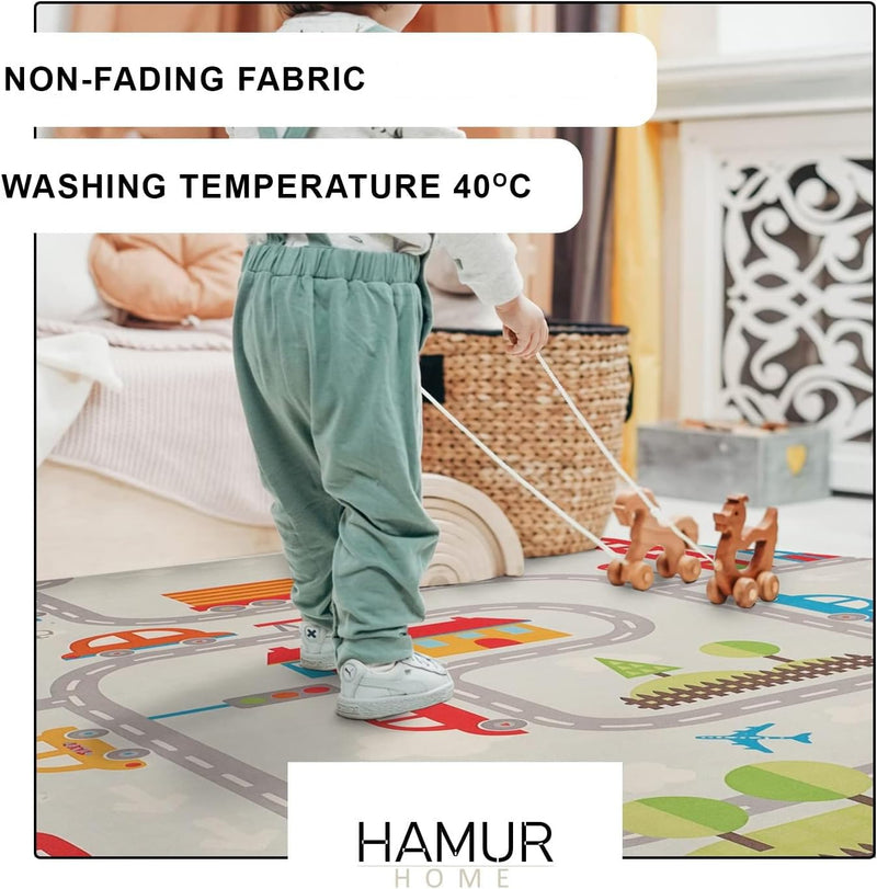 Hamur Home Baby Play Mat Non-slip Play Mat Foldable Crawling Mat Kids Baby Mat 150 X 150 Cm For Kids Room Playroom Washable Machine Washable Kids Carpet (Animals)