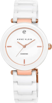 Damenuhr mit Keramikarmband, AK/1018BKBK - White/Rose Gold