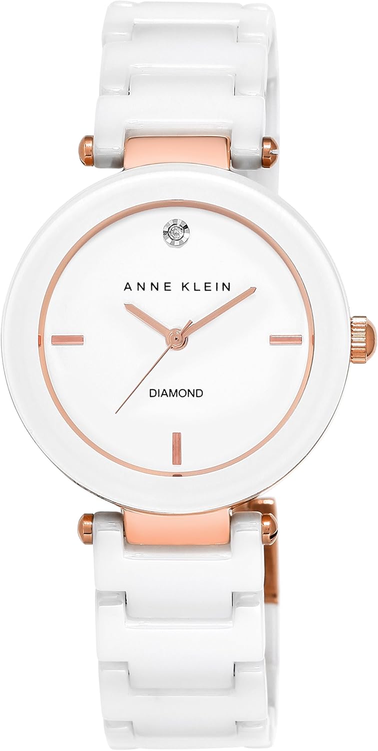 Damenuhr mit Keramikarmband, AK/1018BKBK - White/Rose Gold