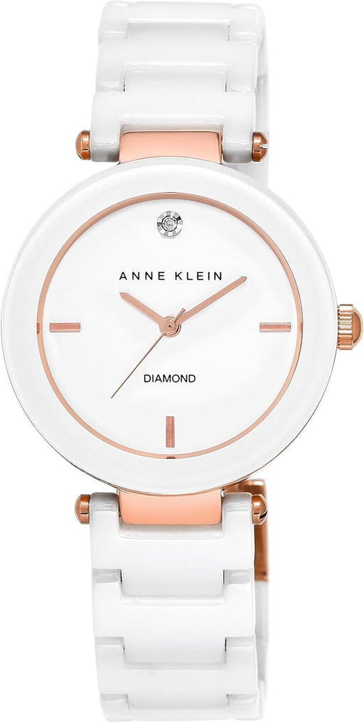 Damenuhr mit Keramikarmband, AK/1018BKBK - White/Rose Gold