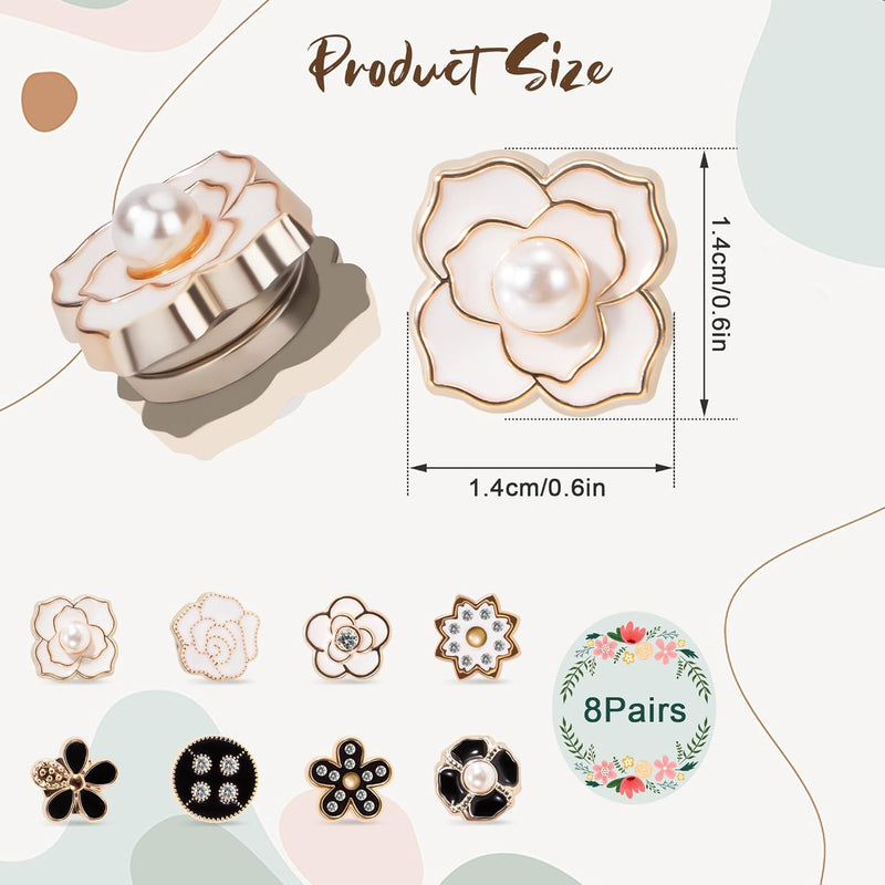 Jeesblsy Hijab Magnetic Pins, Needle-less Brooch with Strong Magnets Pack of 8, Clip Magnetic Brooches Handles, No Hole Pins for Women, Clothes, Scarves, Cardigans