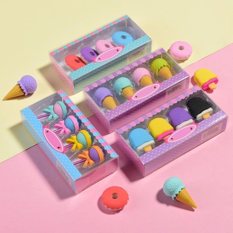 16 Pcs Food Erasers for Kids, 3D Cute Mini Ice Cream Donut Take Apart Erasers, Cool Fun Puzzle Desk Pet Erasers for Girls