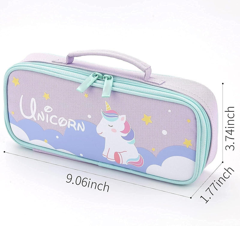 Pencil Case for Girls, Cute Unicorn Pencil Pouch, Large Capacity Washable Canvas Pen Bag, Multifunctional Compartments with Handle for Girls Kids Teens