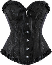 Corsets for Women Renaissance Floral Lace up Boned Overbust Corset Bustier Shapewear - Black